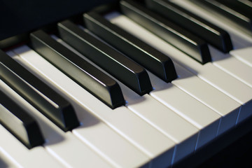 Piano keys closeup background.
