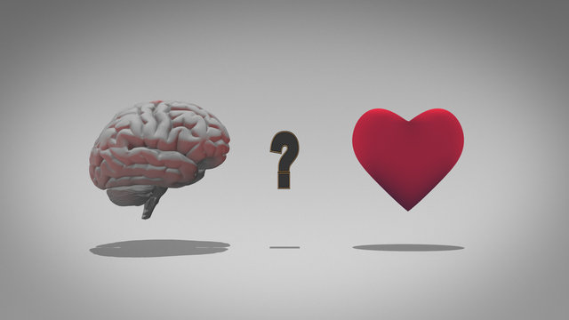 Head versus heart - logic over emotion in a 3D illustration