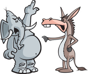 Donkey and Elephant
A cartoon donkey and elephant arguing.