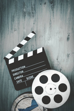 Clapperboards and the reel of film