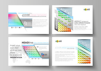 Set of business templates for presentation slides. Easy editable vector layouts in flat design. Colorful rectangles, moving dynamic shapes forming abstract polygonal style background.