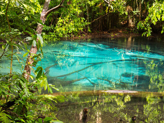 Blue Pool, view from the back side. Small natural lake with turquoise water near the famous Emerald Pool. Krabi Province, Thailand. 