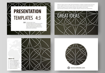 Set of business templates for presentation slides. Easy editable vector layouts in flat design. Celtic pattern. Abstract ornament, geometric vintage texture, medieval classic ethnic style.