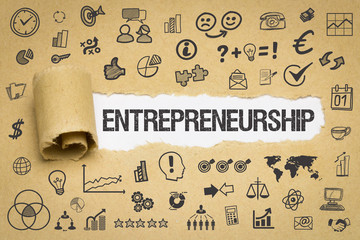 Entrepreneurship Papier mit Symbole - obrazy, fototapety, plakaty