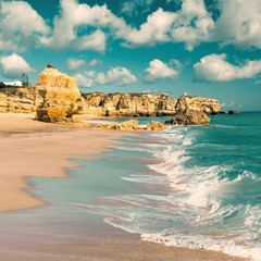 Golden beaches of Albufeira. This image is toned.