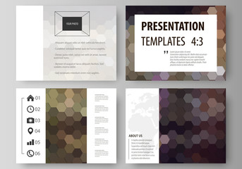 Fototapeta na wymiar Set of business templates for presentation slides. Easy editable vector layouts in flat design. Abstract multicolored backgrounds. Geometrical patterns. Triangular and hexagonal style.