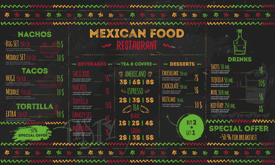Mexican Food Restaurant menu, template design.  flyer for promotion, site banner
