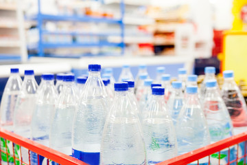 water bottles  in  supermarket.