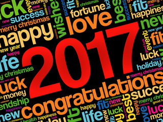 2017 year greeting word cloud collage, Happy New Year celebration greeting card