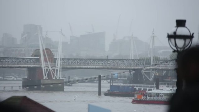 Thames River in The Rain in London - embankment 