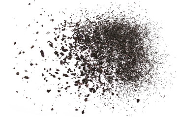 pile purplish red mineral isolated on white background, crystal texture