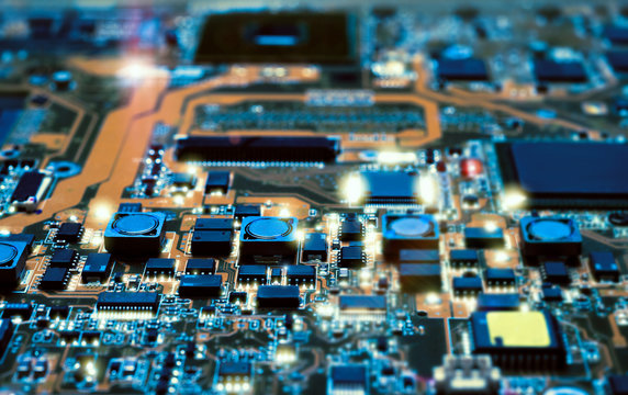 Closeup of electronic board, shallow DOF, technological background