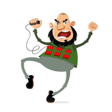 Crazy Terrorist With A Suicide Belt Vector Cartoon