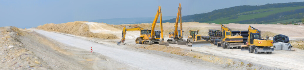 Construction of motorway in Germany, panorama