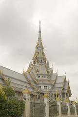 Beautiful marble church/temple Wat Sothorn, Chachoengsao with sky background. Travel in Thailand.