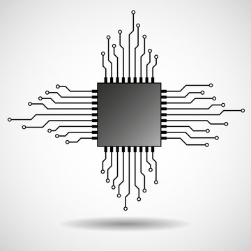 Cpu. Microprocessor. Microchip. Circuit board. Vector icon