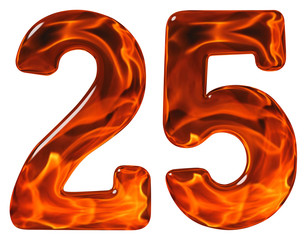 25, twenty five, numeral, imitation glass and a blazing fire, is