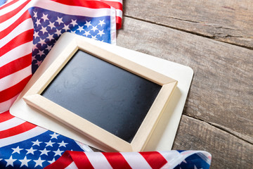 Blank chalk board with American Flag