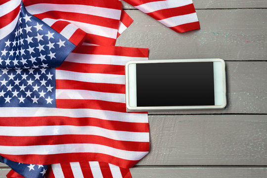 Us flag and smartphone