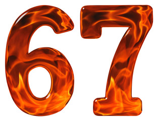 67, sixty seven, numeral, imitation glass and a blazing fire, is