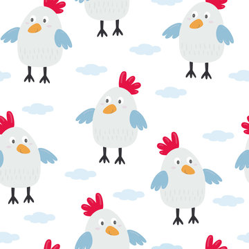 kids seamless pattern with chickens. Vector illustration