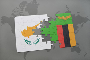 puzzle with the national flag of cyprus and zambia on a world map