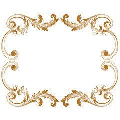 Golden vintage border frame engraving with retro ornament pattern in antique baroque style decorative design. Vector.