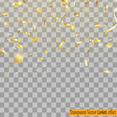Falling Shiny Glitter gold Confetti isolated on transparent background. Christmas or Happy New Year Confetti. Vector Illustration