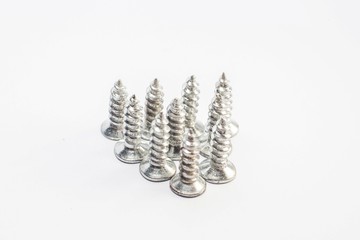 Used old screws with isolated white background for commercial