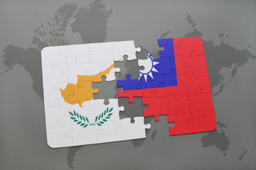 puzzle with the national flag of cyprus and taiwan on a world map