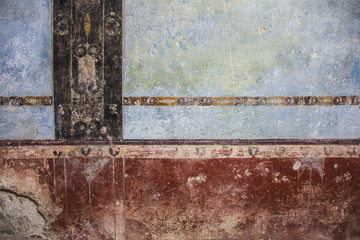 painted textures from Color Walls of Ancient Pompeii Ruins of ancient city Pompeii, destroyed by volcanic eruption of Vesuvio mountain, Italy