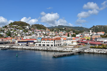 Fototapeta na wymiar St George's cruise port, capital of Grenada, the Caribbean. Popular tourist destination with beautiful town.