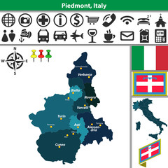 Fototapeta premium Piedmont with regions, Italy