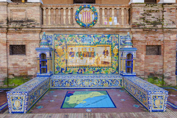 Tarragona Province, Glazed tiles bench at Spain Square, Seville - obrazy, fototapety, plakaty