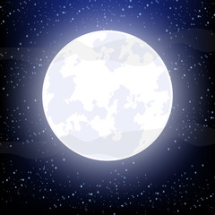 Full moon. Bright light. Satellite. Planet. Night sky. Stars.