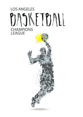 Vector drawing of a basketball. Template Poster for sport tournament. Basketball player of particle. EPS file is layered.
