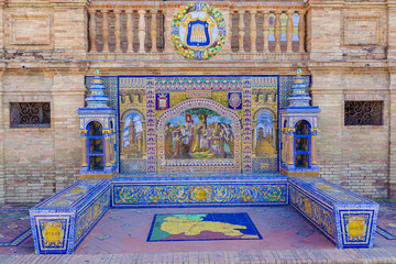 Logrono Province, Glazed tiles bench at Spain Square, Seville - obrazy, fototapety, plakaty