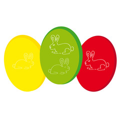 Easter eggs with bunnies on white background