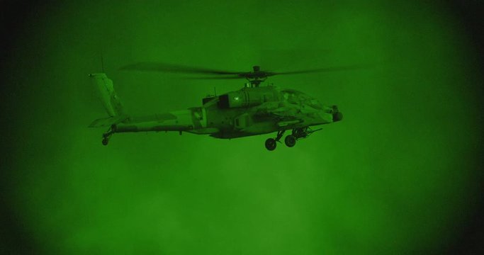 Night vision footage of apache attack helicopter