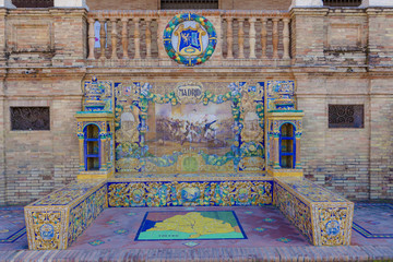 Madrid Province, Glazed tiles bench at Spain Square, Seville - obrazy, fototapety, plakaty