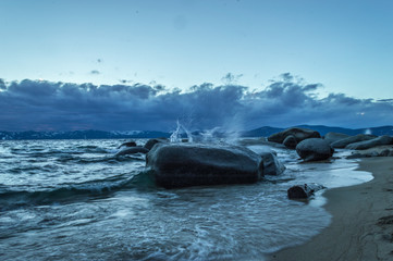 Waves crashing on the east shore of Lake Tahoe