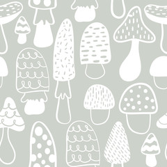 Kids and baby modern mushroom seamless pattern. Vector modern doodle background. Perfectly look on fabric, textile, etc.