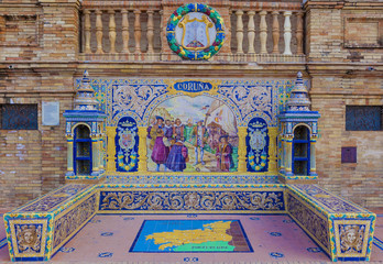 Fototapeta na wymiar Coruna Province, Glazed tiles bench at Spain Square, Seville