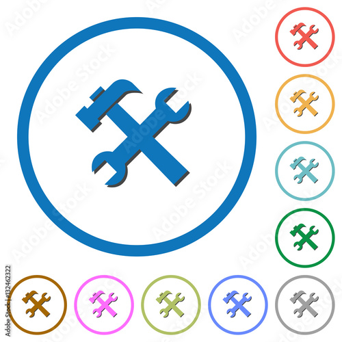 "Wrench and hammer tools icons with shadows and outlines" Stock image