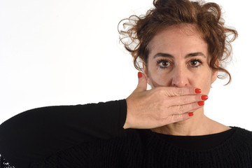 A woman with her mouth covered