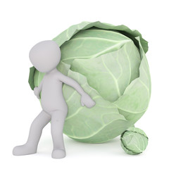 Cartoon Figure Leaning Against Large Cabbage