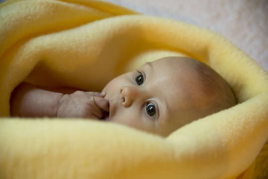 Little Baby In Yellow Blanket.