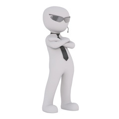 Cartoon Figure in Dark Glasses with Arms Crossed