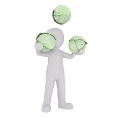 Cartoon Figure Juggling Heads of Green Cabbage
