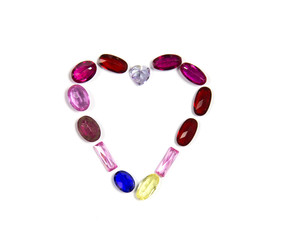 Studio shot of beautiful Valentine Day Heart gemstones on white